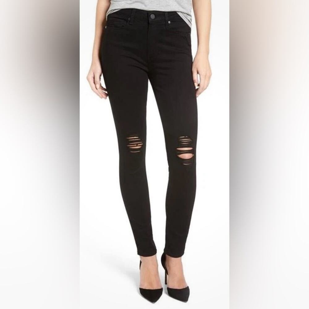 PAIGE Hoxton Ultra Skinny Jeans Size 25 Black Coal Destructed High Rise USA